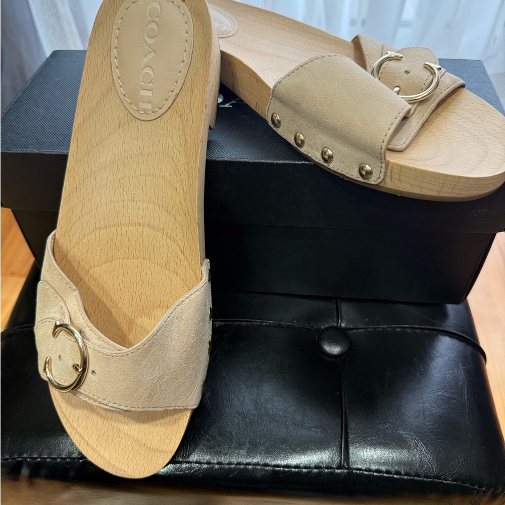 Coach Beige Buckle Mules